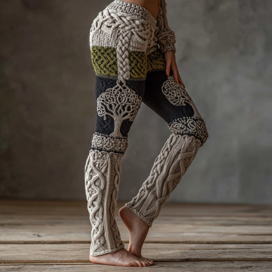 Vintage Viking Tree Of Life Celtic Knot Art Knit Jacquard Cozy Leggings artswardrobe