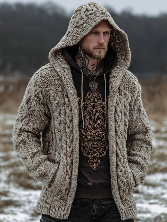 Men's Viking Celtic Knot Chunky Hooded Sweater Cardigan artswardrobe