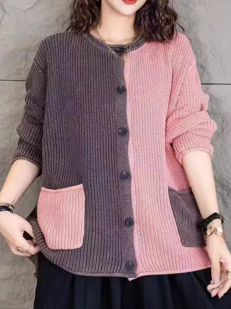 CM | Elegante chaqueta de punto con degradado de color y botones