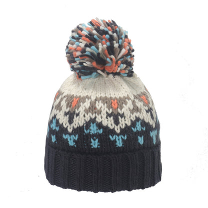 Warm Mohair Geometric Diamond Jacquard Fur Ball Wool Hat elevenforest