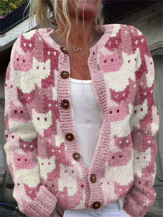 Crowded Cats Pink Colorblock Knit Cozy Cardigan elevenforest