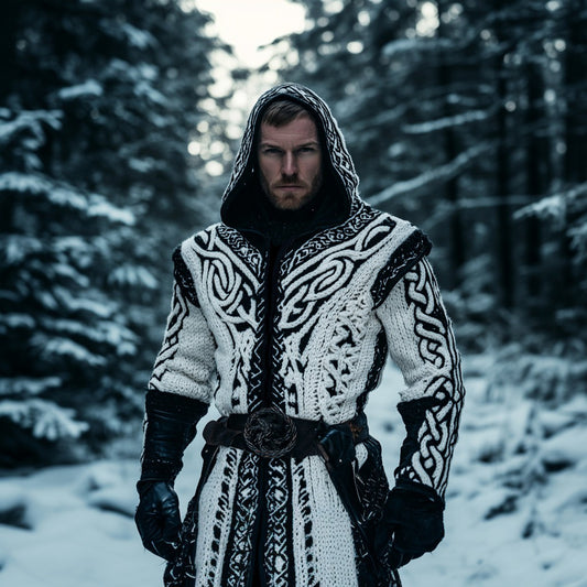Men's Vintage Viking Celtic Mythology Hooded Cardigan elevenforest