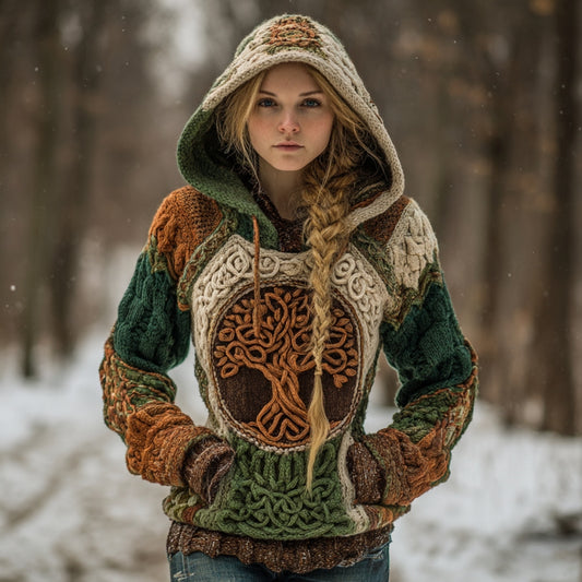 Vintage Viking Tree Of Life Celtic Art Cozy Hooded Sweater artswardrobe