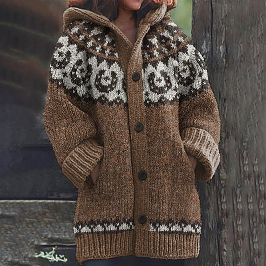 Vintage Western Horseshoe Pattern Knitted Hooded Cardigan elevenforest