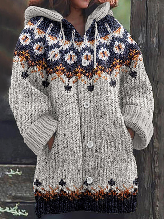 Vintage Tribal Icelandic Pattern Cozy Cardigan Sweater elevenforest