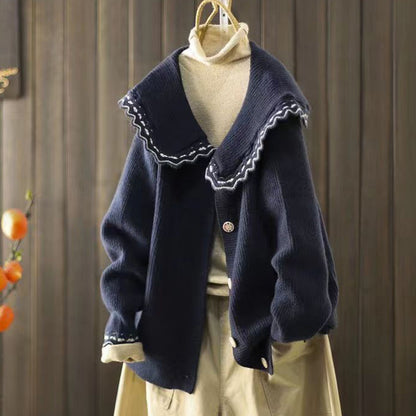 Vintage Lace Lapel Long Sleeve Sweater elevenforest