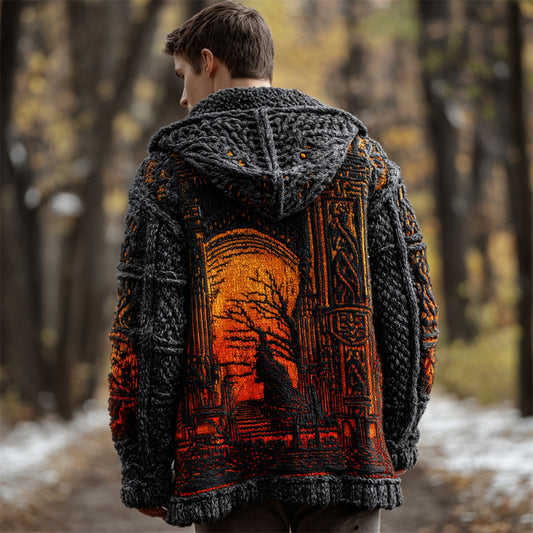 Halloween Tree Of Life Art Men's Chunky Knit Hooded Cardigan artswardrobe