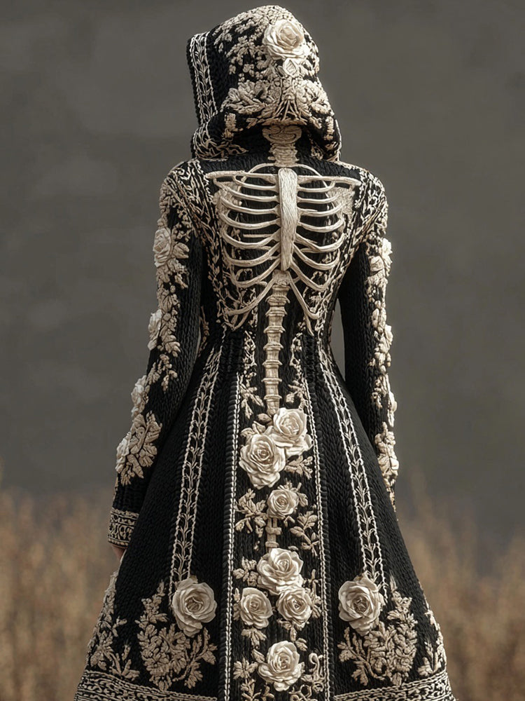 Vintage Skeleton Roses Embroidered Sweater Cardigan artswardrobe