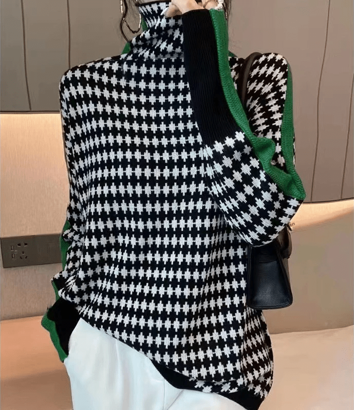 CM | Elegante jersey con estampado de cuadros blancos y negros