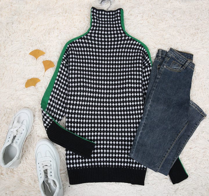CM | Elegante jersey con estampado de cuadros blancos y negros