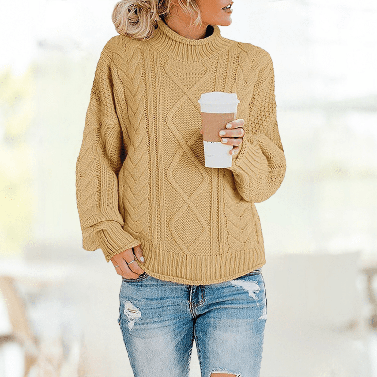 CM | Jersey de cuello alto de moda amarillo