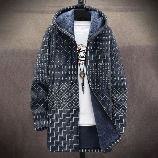 Men's Vintage Tribal Knitted Art Cozy Plush Hooded Coat elevenforest