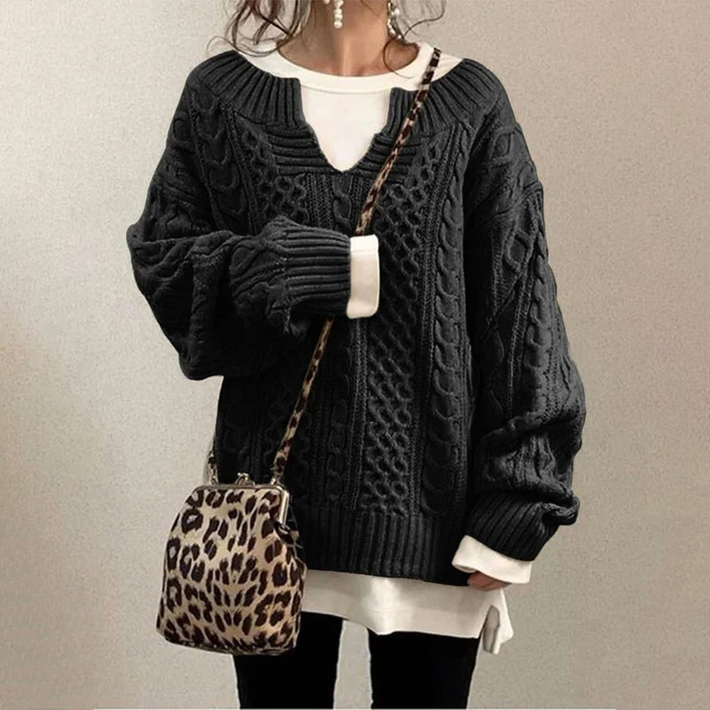 Jersey de algodón con trenzas, escote de ojo de cerradura y paneles de texturas mixtas