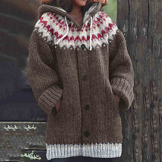 Vintage Knitted Jacquard Pattern Print Cozy Cardigan Sweater elevenforest