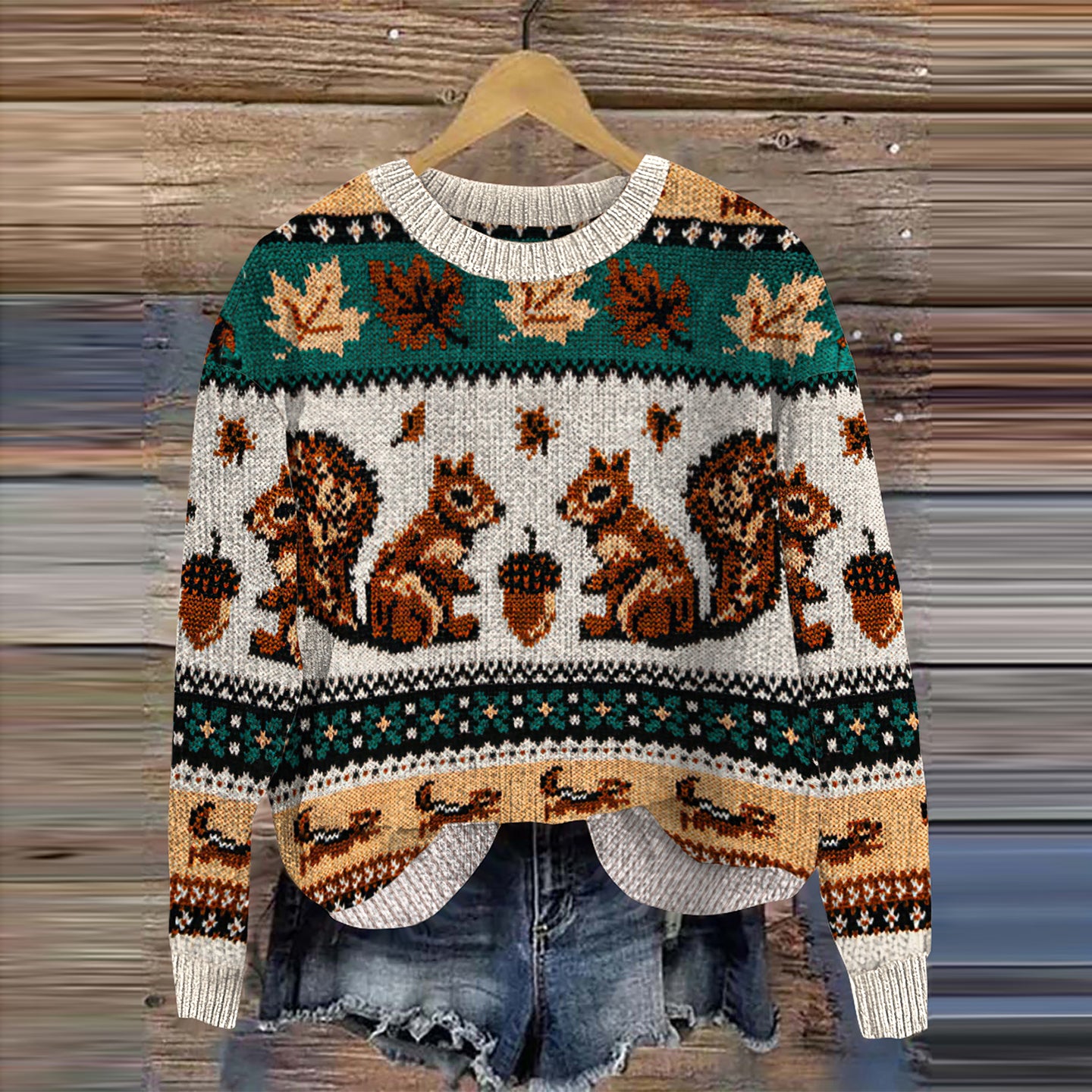 Squirrel Print Knitted Pullover Sweater artswardrobe