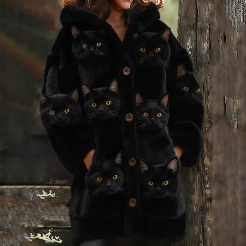 Cárdigan de lana con estampado de muchos gatos