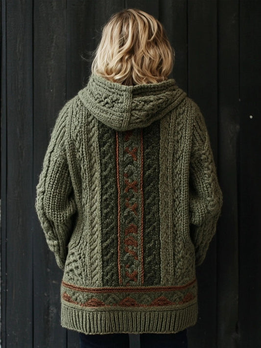 Vintage Irish Celtic Jacquard Cozy Chunky Hooded Cardigan elevenforest
