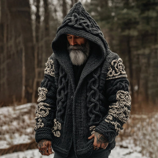 Men's Viking Celtic Knot Contrast Color Block Button Cozy Cardigan Sweater artswardrobe