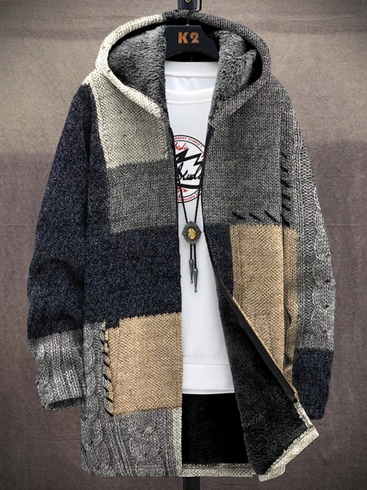 Men's Vintage Cable Knit Patchwork Cozy Hooded Coat elevenforest