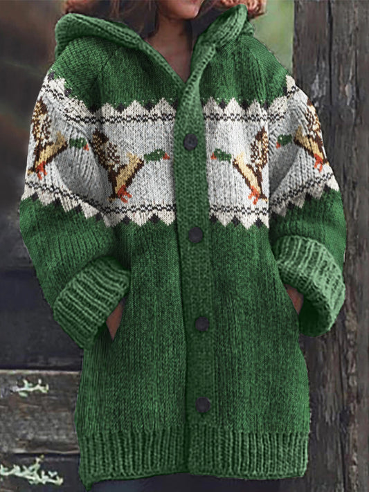 Vintage Mallard Cozy Knit Hooded Isle Cardigan elevenforest