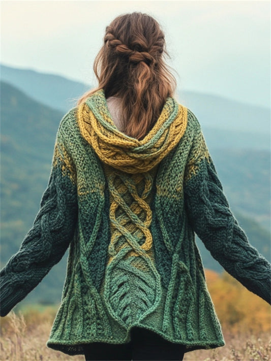 Forest Leaf Inspired Celtic Gradient Chunky Hooded Cardigan elevenforest