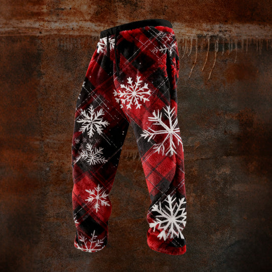 Comstylish Men's Christmas Snowflake Plaid Art Vintage Cozy Plush Sweatpants