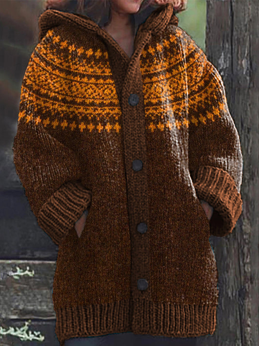 Vintage Geometric Cozy Knit Hooded Cardigan elevenforest