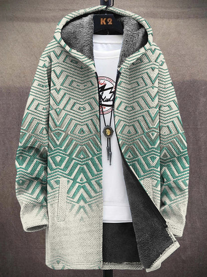 Men's Geometric Pattern Vintage Hooded Coat elevenforest