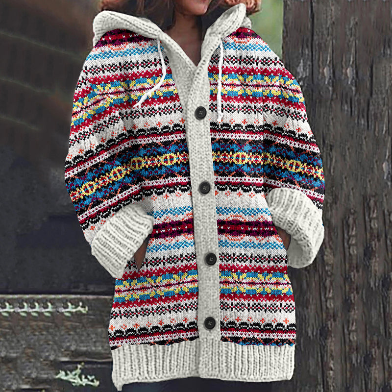 Vintage Iceland Knitted Print Hooded Cardigan Sweater elevenforest