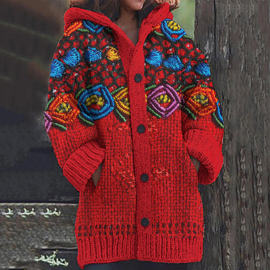 Vintage Mexican Floral Art Embroidery Knitted Sweater Cardigan elevenforest