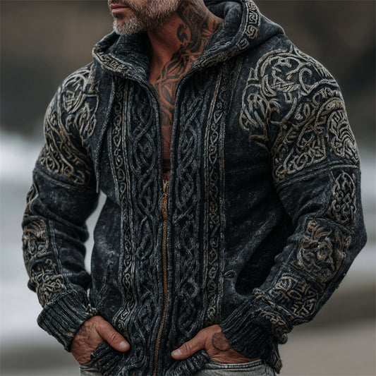 Men's Viking Celtic Knot Washed Full Zip Hooded Cardigan artswardrobe