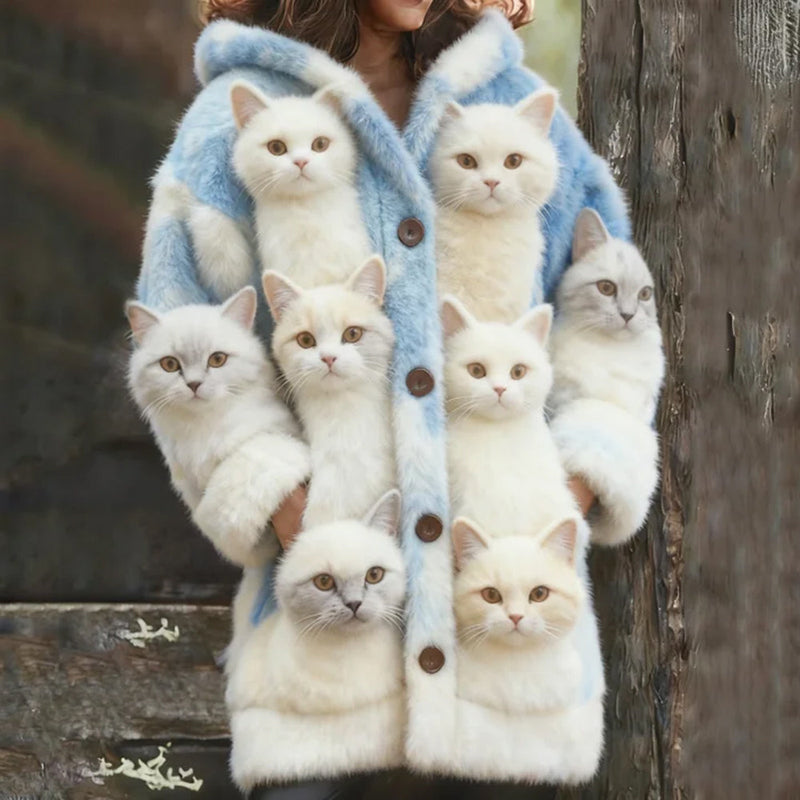 Cárdigan de lana con estampado de distintas razas de gatos