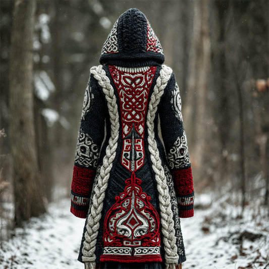 Halloween Gothic Art Women's Knitted Hooded Long Cardigan artswardrobe