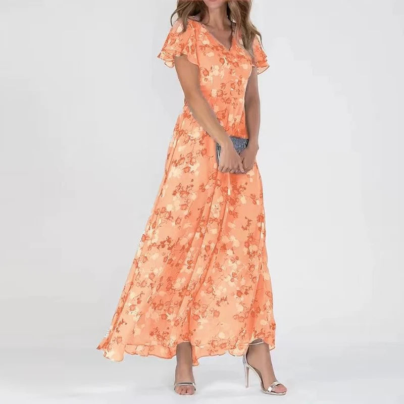 KL | Maxi vestido con mangas de volantes y estampado floral