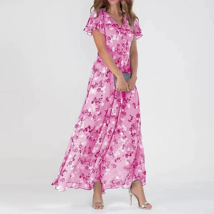 KL | Maxi vestido con mangas de volantes y estampado floral