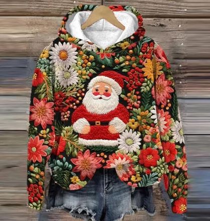 CM | Sudadera con capucha Vintage Santa con estampado