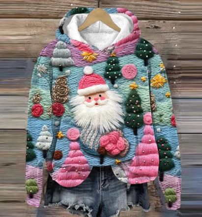 CM | Sudadera con capucha Vintage Santa con estampado