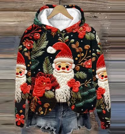 CM | Sudadera con capucha Vintage Santa con estampado