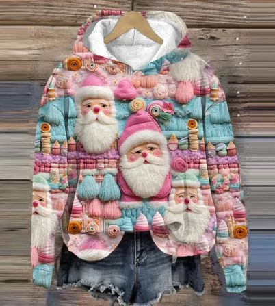 CM | Sudadera con capucha Vintage Santa con estampado
