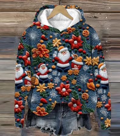 CM | Sudadera con capucha Vintage Santa con estampado
