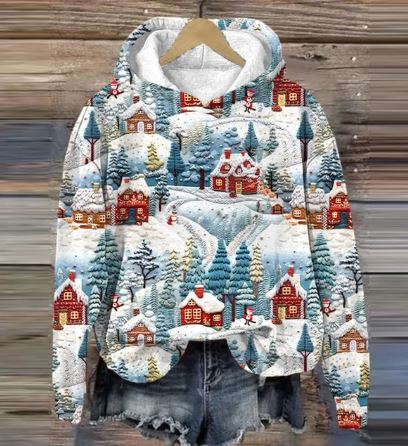 CM | Sudadera con capucha Vintage Santa con estampado