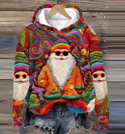 CM | Sudadera con capucha Vintage Santa con estampado