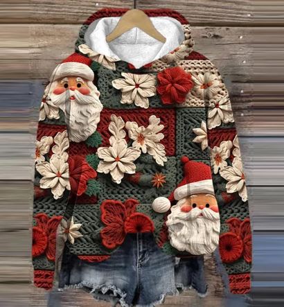 CM | Sudadera con capucha Vintage Santa con estampado