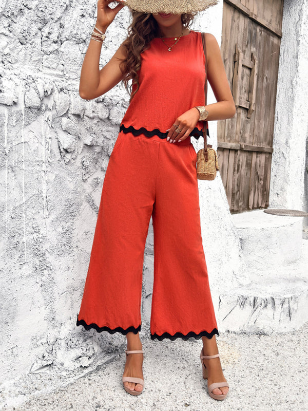 CM | Mujeres nuevo temperamento casual chaleco pantalones de cincha traje