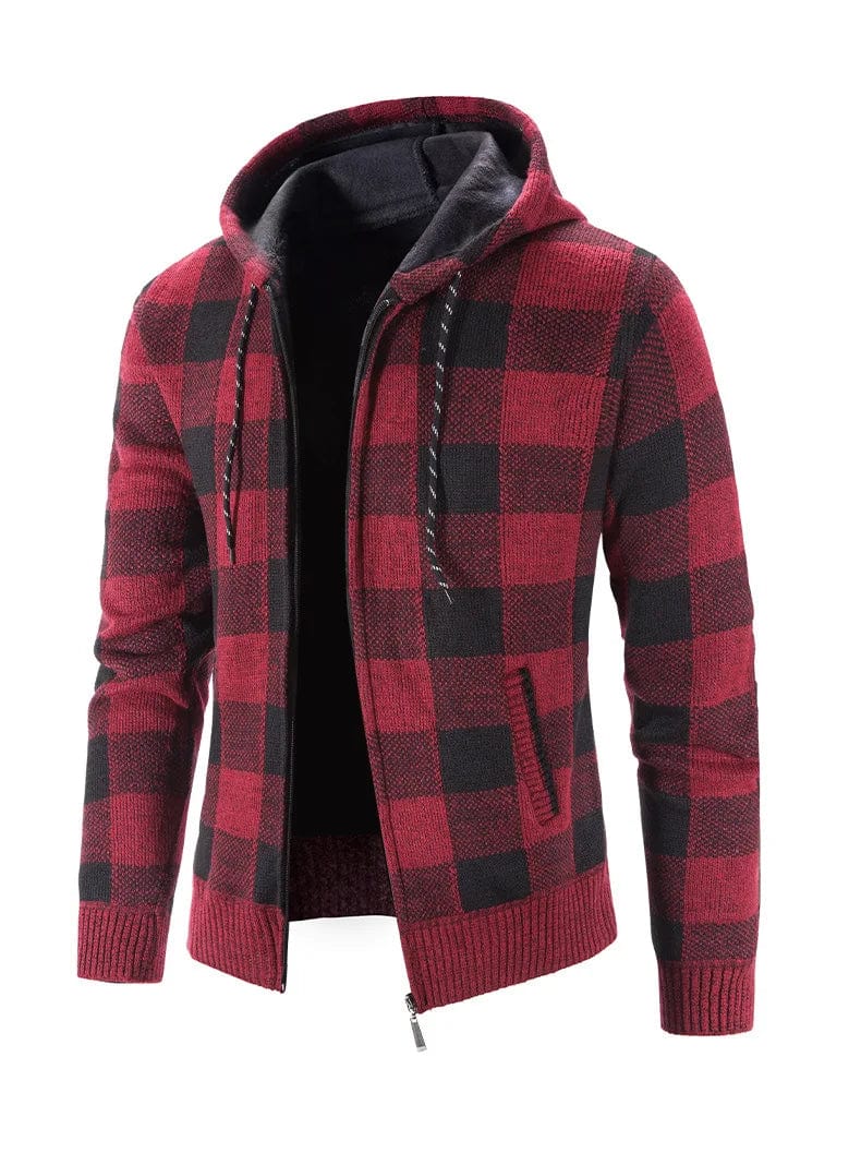 CM | Jersey con capucha, estampado de cuadros y manga larga
