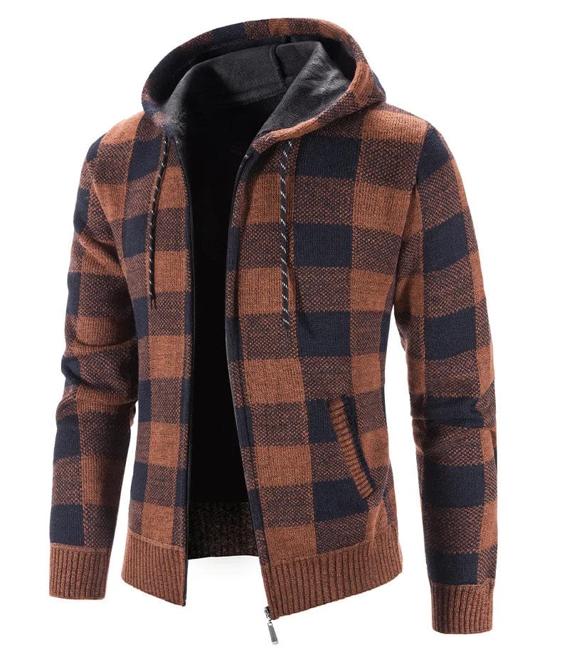 CM | Jersey con capucha, estampado de cuadros y manga larga