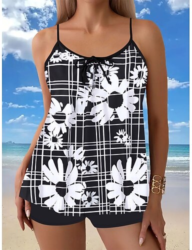 Tankini 2 Piece Swimsuit Shorts Tummy Control High Waist Slim Backless Vacation Beach Wear Ombre Scoop Neck Sleeveless Bathing Suits