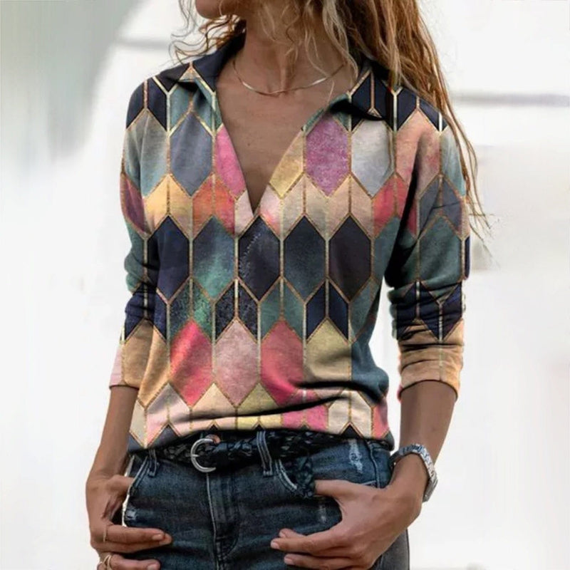 CM | Elegante jersey con estampado geométrico y escote en V
