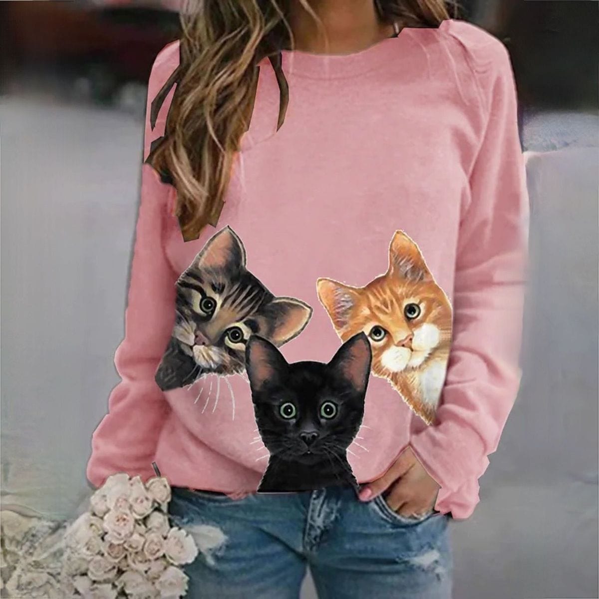 CM | Elegante jersey con estampado de gatos
