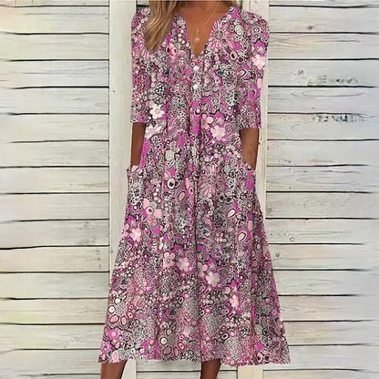 KL | Vestido floral con escote en V y bolsillos laterales